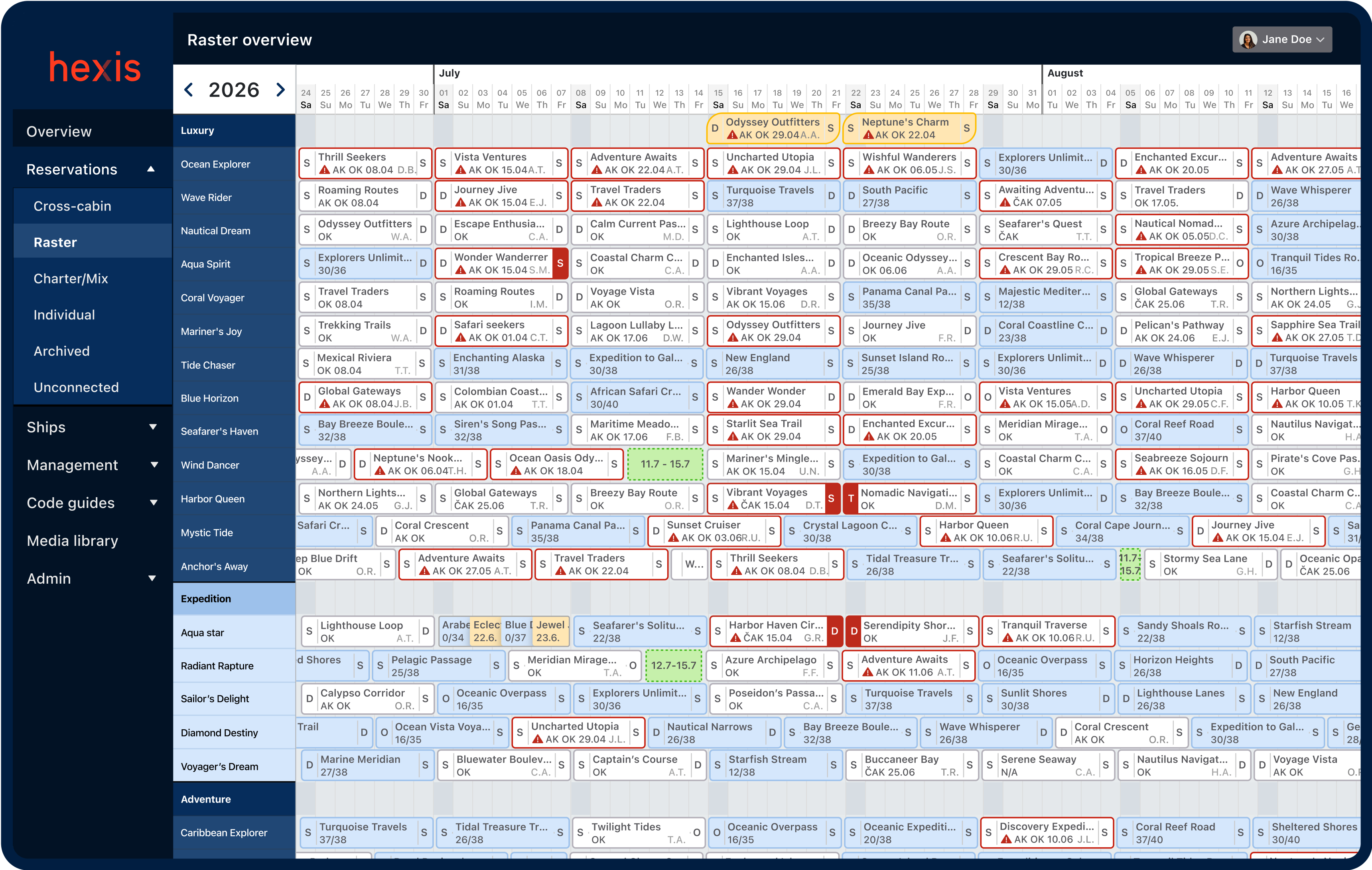 FleetMate Raster schedule with synthetic demo data